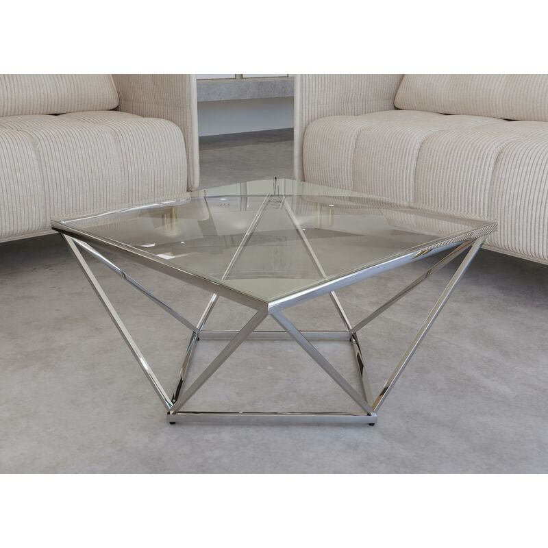 Deco In Paris - Table basse design en verre transparent et métal argenté bonie