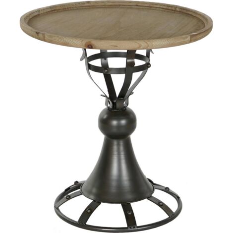 Table basse design épicéa avec pieds en métal élégant - Noir mat et épicéa naturel