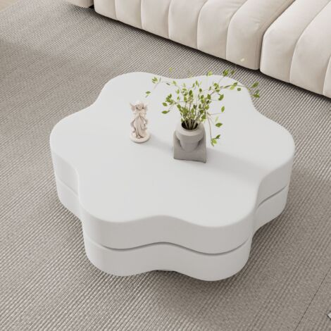 Table basse design floral 75x68x31cm, plateau rotatif et 2 niveaux de rangement - MDF résistant (30kg) pour salon