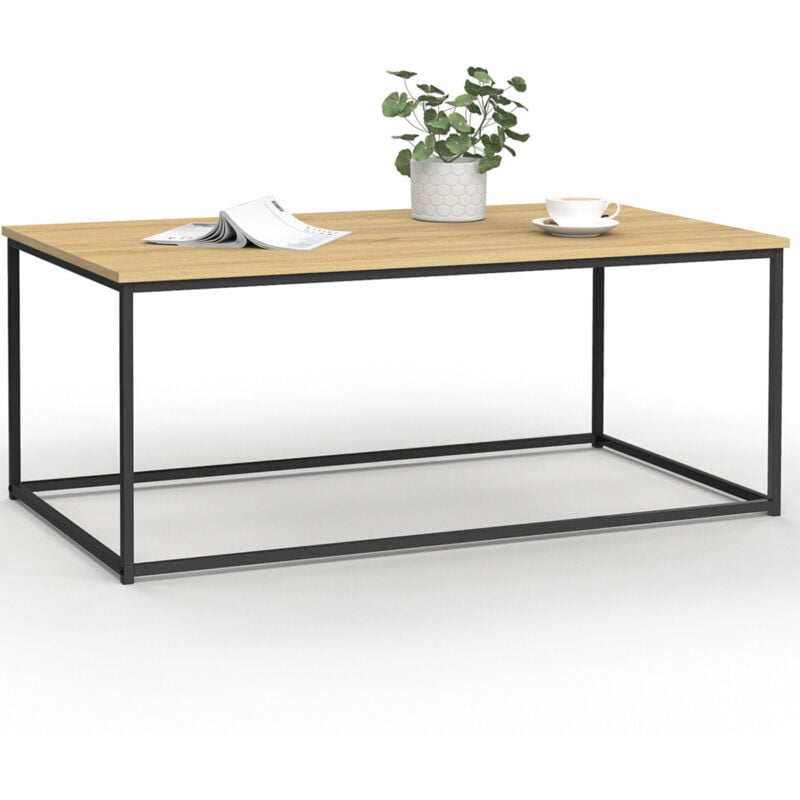 Table basse rectangulaire detroit 113 cm design industriel bois et métal
