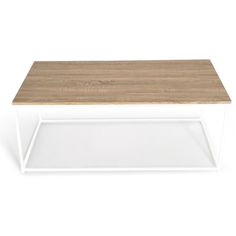 Table basse rectangulaire detroit 113 cm design industriel bois et métal blanc