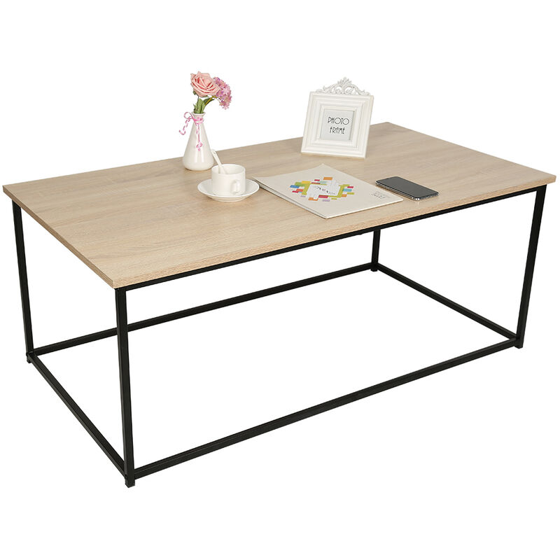 table basse design industriel bois et metal noir