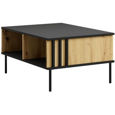 Table basse design IZO – Noir onyx & Chêne clair – 87x43x66 cm