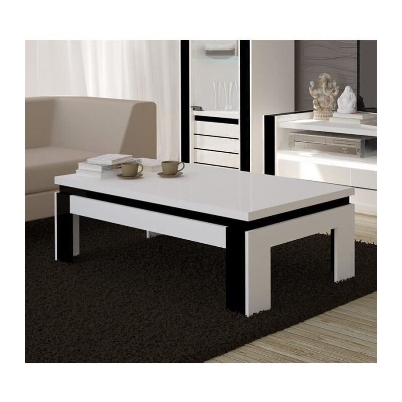 Table basse design LINA blanche et noire brillante. Meuble idéal pour votre salon. - Blanc