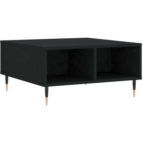 Table basse design moderne et contemporaine avec 4 compartiments 60 x 60 x 30 cm bois d'ingénierie noir et fer DEC039719