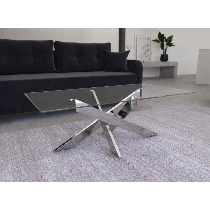 Deco In Paris - Table basse design rectangulaire en verre pieds argentés CONNOR