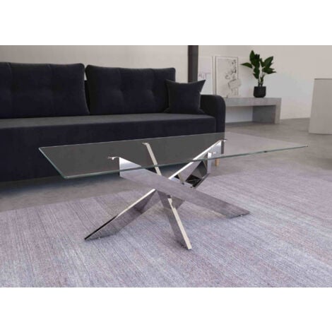 Table basse design rectangulaire en verre pieds argentés CONNOR - argenté