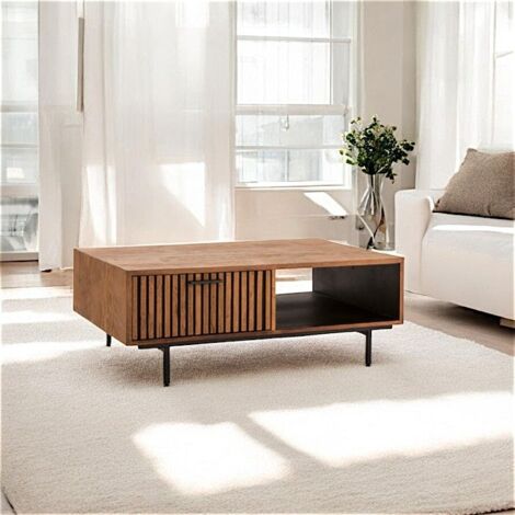 Table basse design teck recyclé 2 tiroirs FANO
