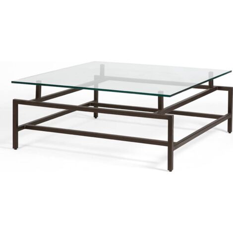 Table basse design verre et métal bronze - Bronze subtil et verre élégant