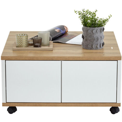 Table Basse Design "Volgan" 70cm Chêne & Blanc