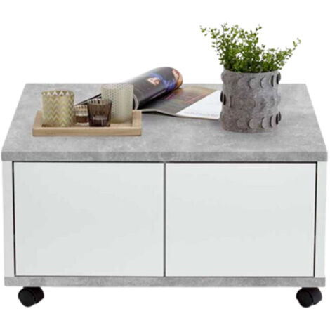 Table Basse Design "Volgan" 70cm Gris & Blanc