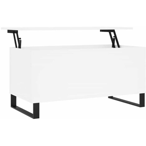 Table basse dessus relevable design moderne et contemporaine 90 x 44,5 x 45 cm bois d'ingénierie blanc et métal DEC037985