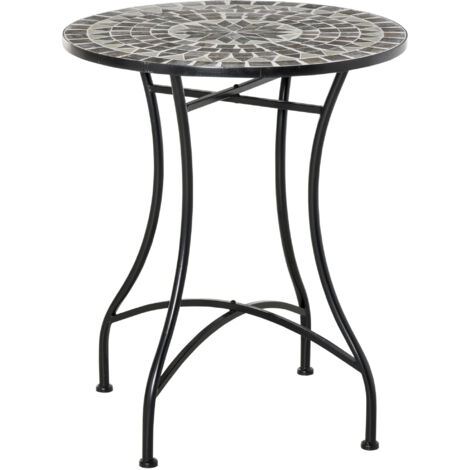 Table Basse d'Extérieur en Métal et Céramique Noire pour Jardin