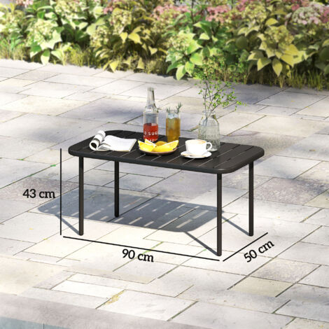 Table basse d'extérieur, table de patio rectangulaire en métal résistant aux intempéries avec plateau à lattes pour une utilisation en extérieur