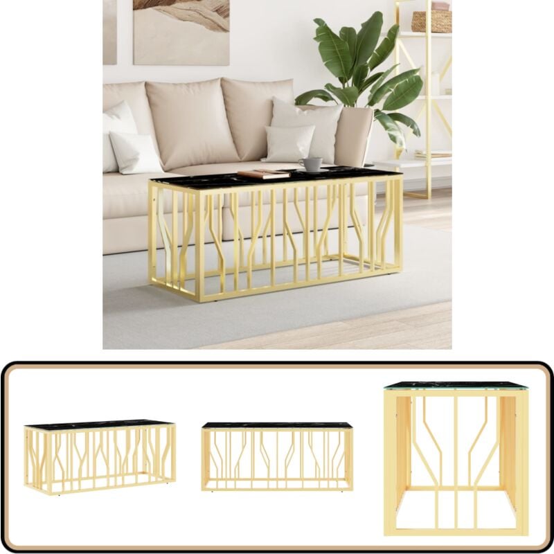 Table basse doré 110x45x45 cm acier inoxydable et verre - Table Basse Dorée - Table D'appoint - Meuble Salon - Table Centre - Décoration Intérieure
