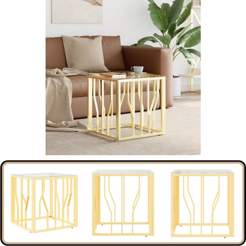 Vidaxl - Table basse doré 50x50x50 cm acier inoxydable et verre - Table Basse Dorée - Table D'appoint - Meuble Salon - Table Centre - Décoration