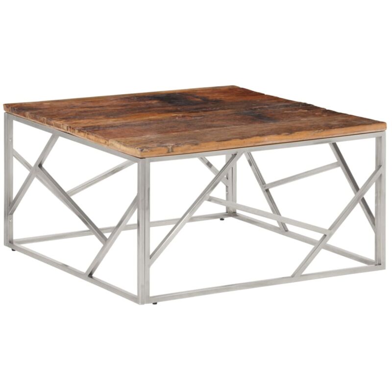 Vidaxl - Table basse argenté inox et bois de mélèze massif