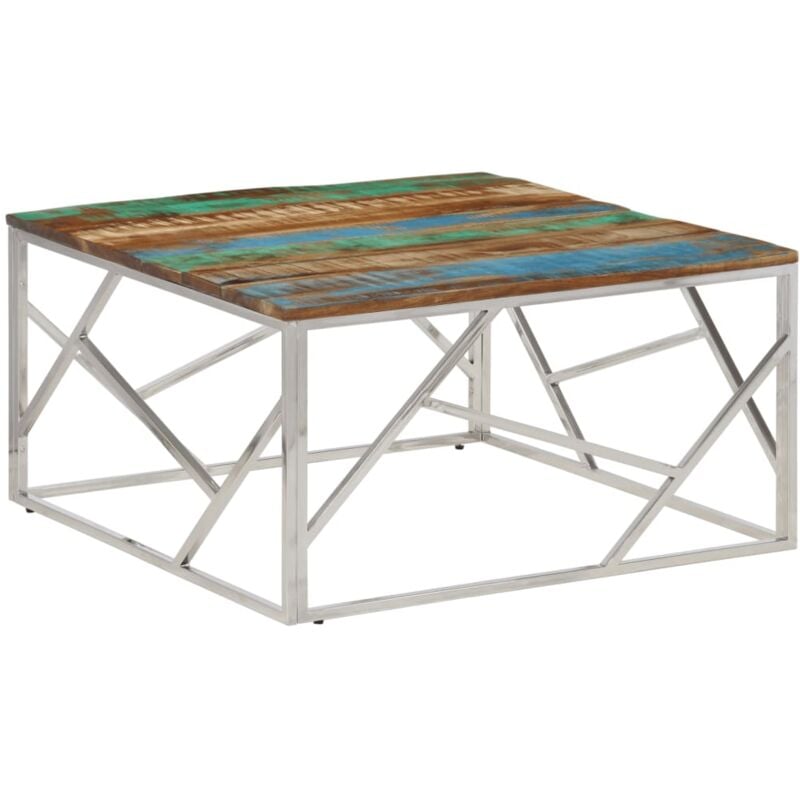 Vidaxl - Table basse argenté inox et bois de récupération massif