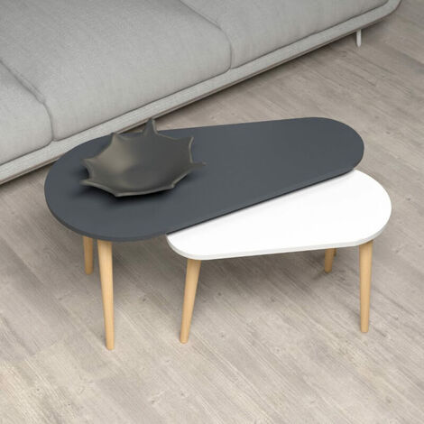 Table basse double Pear blanche et anthracite avec pieds en bois