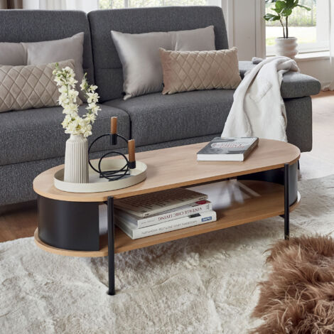 Table basse double plateau 100x54x37 cm en bois et métal noir - ERZKA