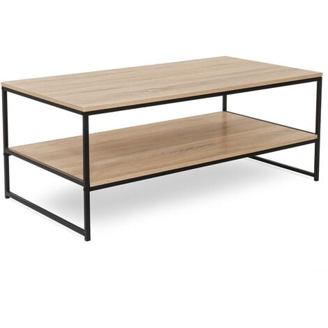 Table basse double plateau 113 cm DETROIT design industriel - Naturel