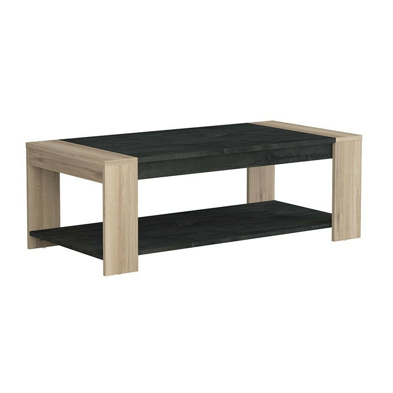 Table basse 2 niveaux Sheffield - Naturel clair - Chêne clair et gris anthracite
