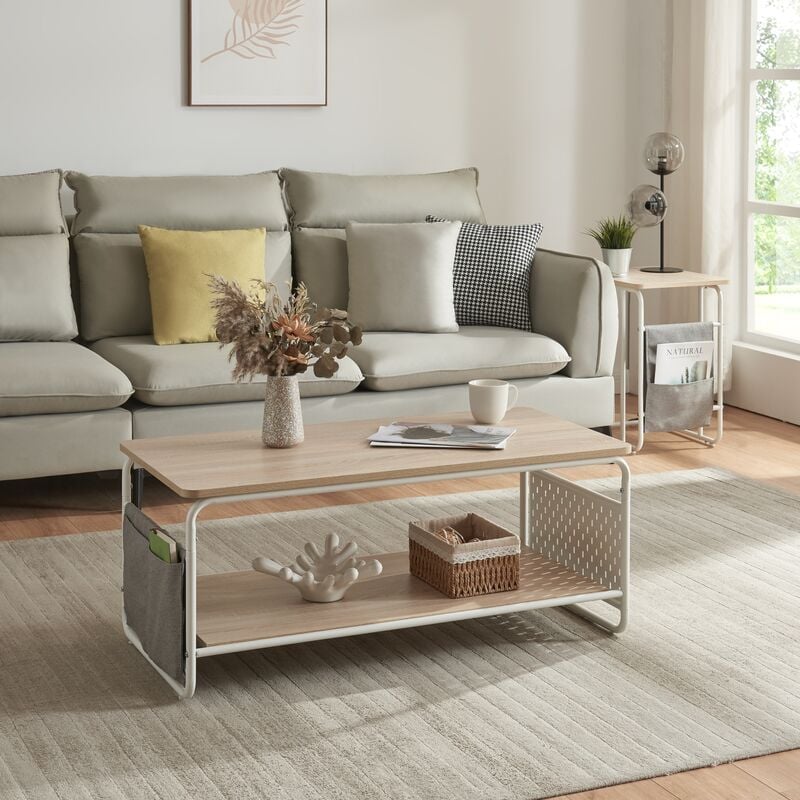 [en.casa] - Table basse Dyrøy 100 x 50 x 43 cm blanc effet chêne gris