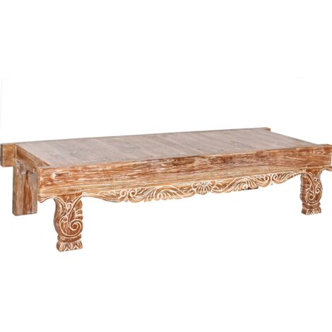 Table basse éco-chic en bois recyclé finition blanche - Bois blanc décapé