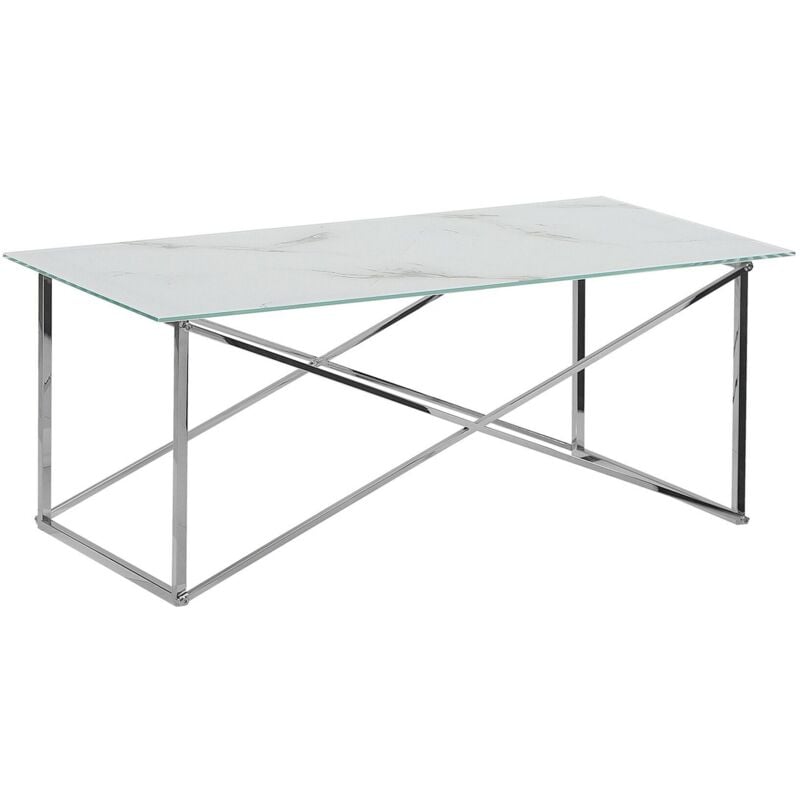 Beliani - Table Basse Emporia 50 x 100 cm Effet Marbre en Verre et Acier Blanc et Argenté