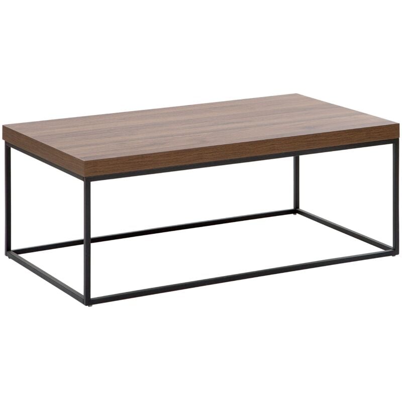 Beliani - Table Basse Rectangulaire avec Plateau en mdf Effet Bois Foncé et Pieds en Métal Noir pour Salon au Style Moderne, Minimaliste et Scandinave