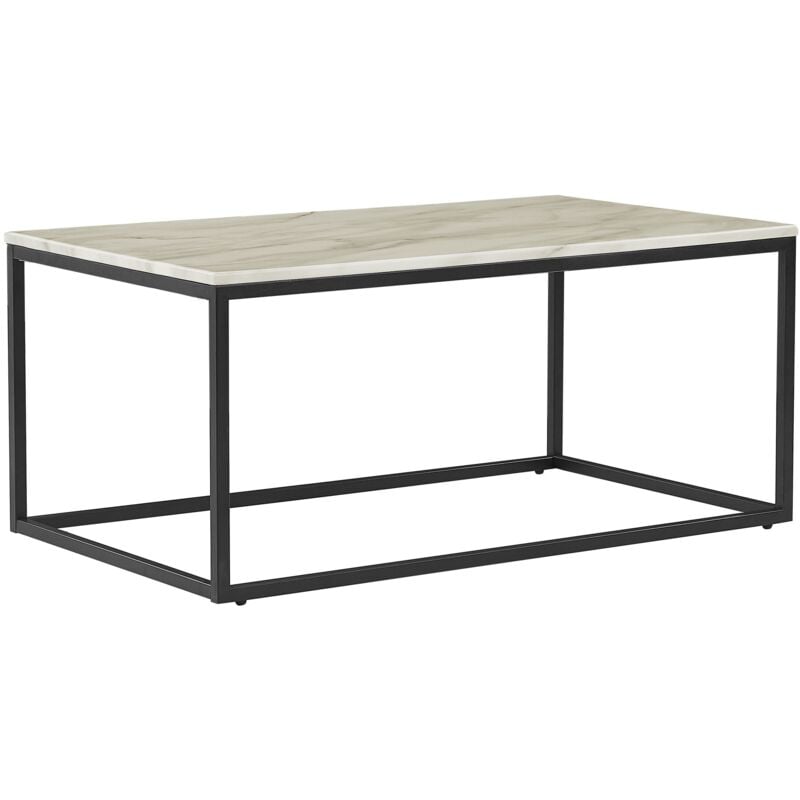 Beliani - Table Basse Rectangulaire avec Plateau Effet Marbre Blanc en mdf et Cadre en Métal Noir au Style Moderne et Glamour