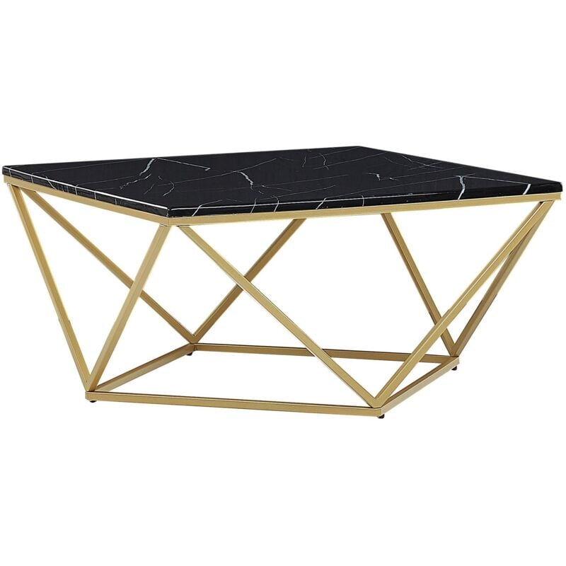 Beliani - Table Basse avec Plateau Carré Effet Marbre Noir en mdf et Cadre Géométrique en Métal Doré au Style Moderne et Glamour