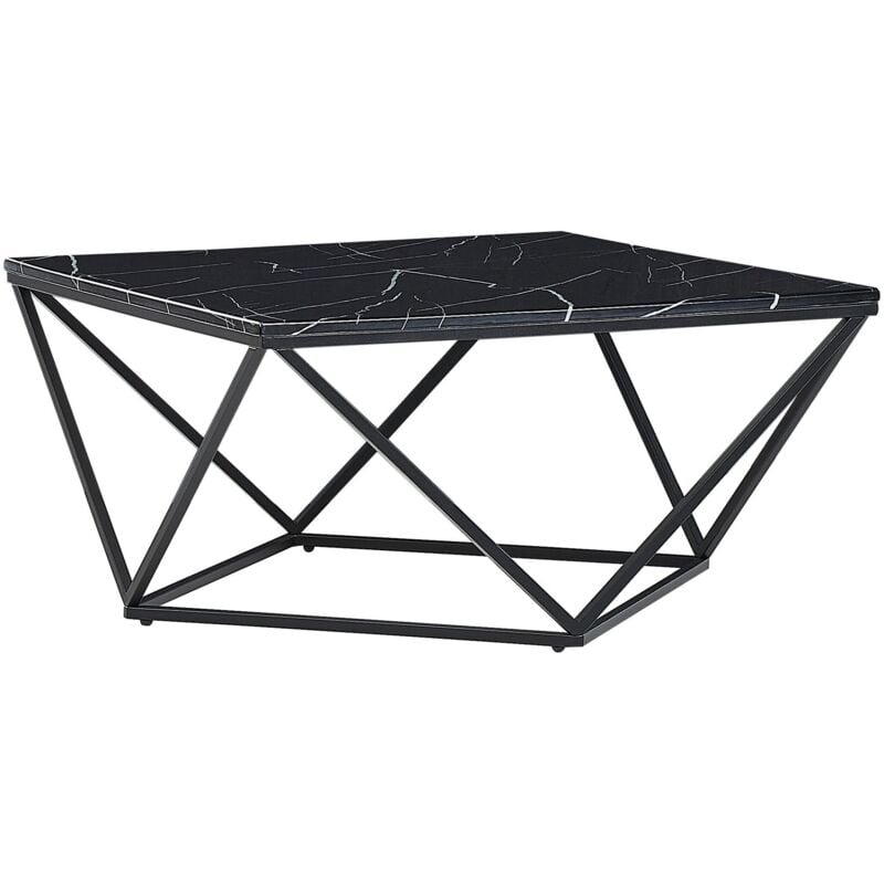 Beliani - Table Basse avec Plateau Carré Effet Marbre Noir en mdf et Cadre Géométrique en Métal Noir au Style Moderne et Glamour