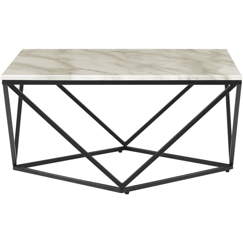 Beliani - Table Basse avec Plateau Carré Effet Marbre Blanc en mdf et Cadre Géométrique en Métal Noir au Style Moderne et Glamour