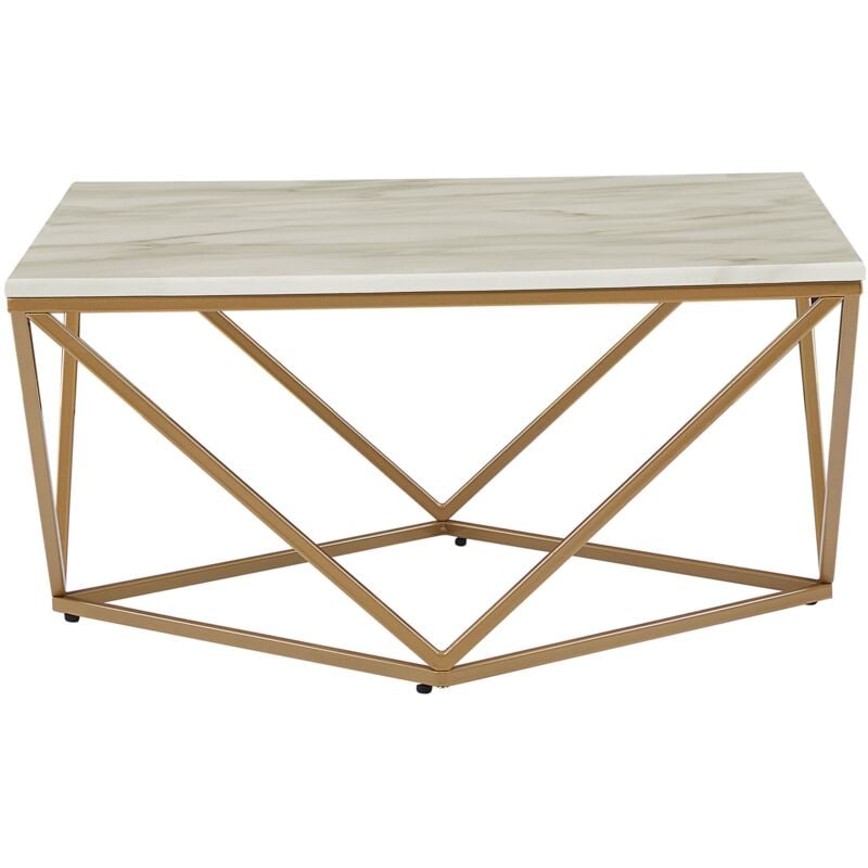 Beliani - Table Basse avec Plateau Carré Effet Marbre Blanc en mdf et Cadre Géométrique en Métal Doré au Style Moderne et Glamour