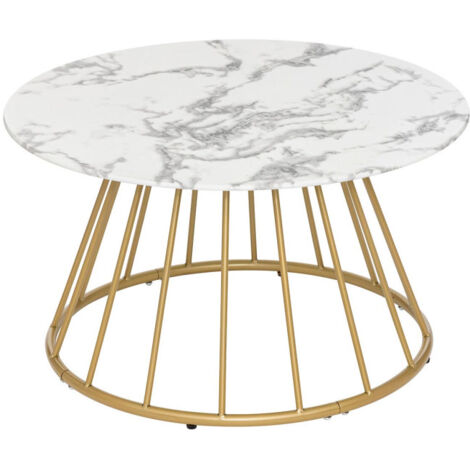 Table Basse Effet Marbre "Rayo" 70cm Blanc