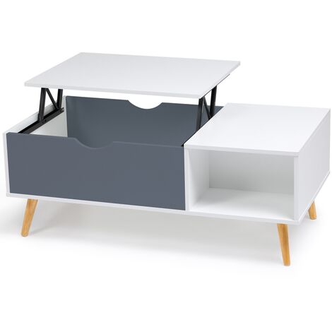 Table basse EFFIE plateau relevable bois blanc et gris - Multicolore