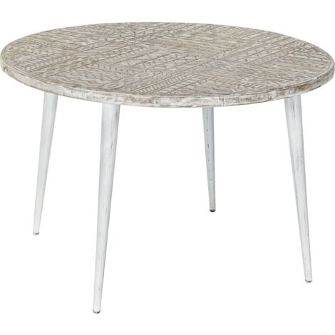 Table basse élégance bois blanc et métal doré - Blanc vieilli avec touches dorées