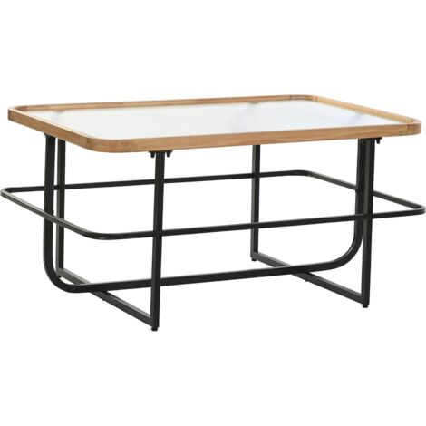 Table basse élégance métal et verre pour salon chic - Noir avec touche naturelle boisée