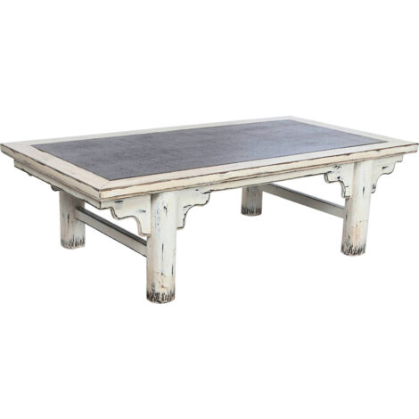 Table basse élégance olmo et rattan effet vieilli - Blanc antique avec accents marron décapé