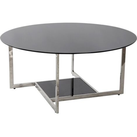 Table basse élégance verre et acier pour salon moderne - Noir avec touches argentées