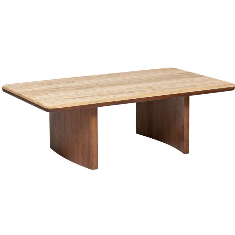 Table basse en acacia et travertin jivan - Marron