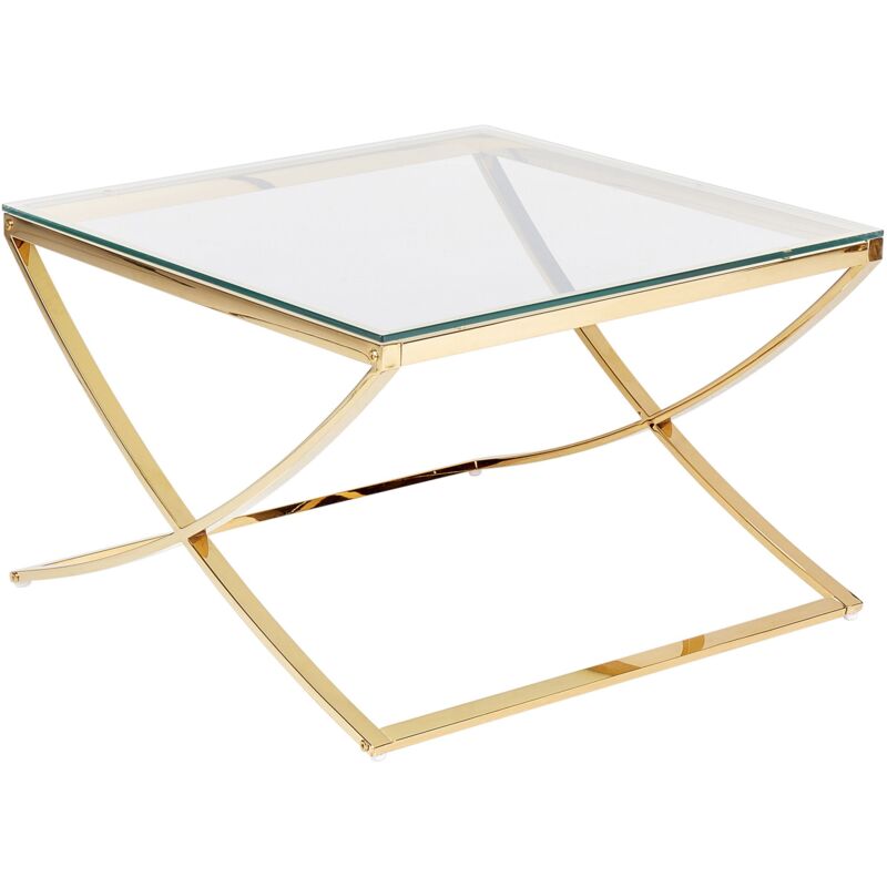 Beliani - Table Basse en Acier Inox Doré Finition Brillante et Verre de Sécurité 45 x 70 cm Max 20 Kg Ringgold
