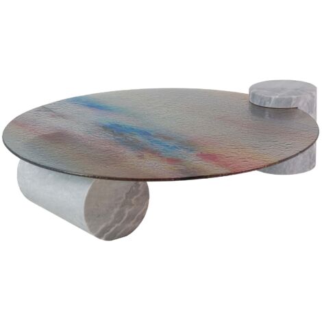 Table basse en acier inoxydable et marbre. Tucson 100 x 100 x 47 cm