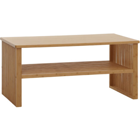 Table basse en bambou HWC-N80, table de salon avec compartiment de rangement, certifiée FS