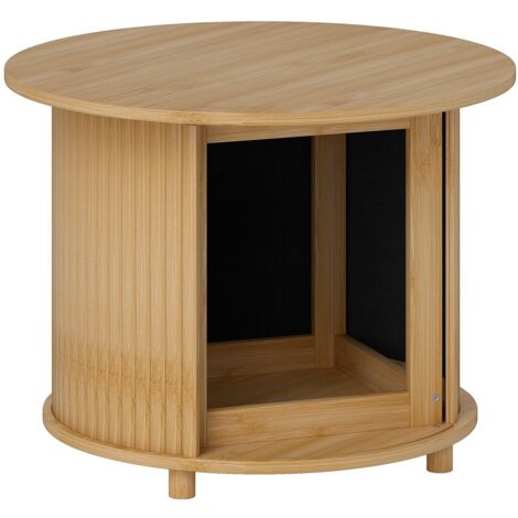 Table Basse en Bambou Naturel - Plateau avec Rangement Coulissant - Diamètre 60 cm