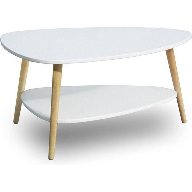 Viking Choice - Table basse en bois - 90x67x45 cm - blanc - 2 plateaux