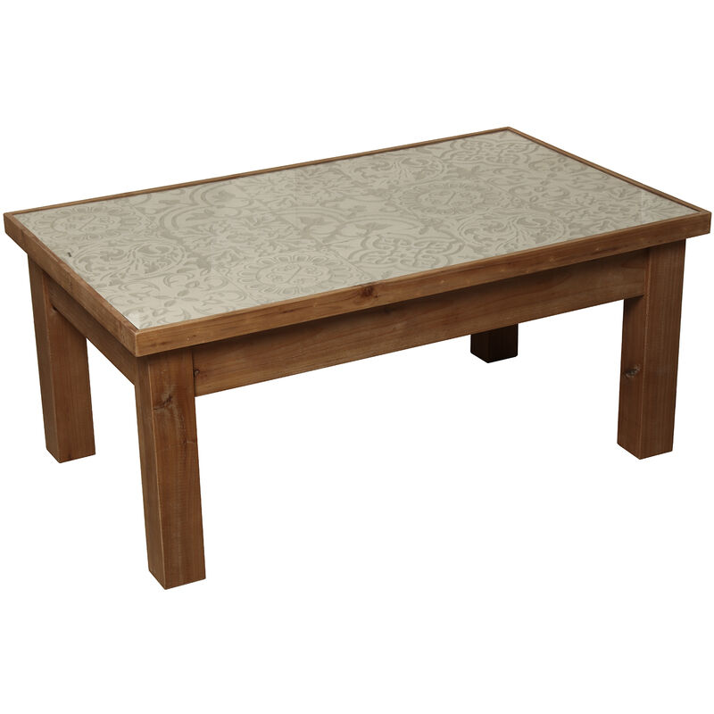 Table basse en bois avec plateau en verre carreaux naturels/blanc 102X65X45CM, SAPIN+DMpour tous les styles pour ajouter une touche à la maison