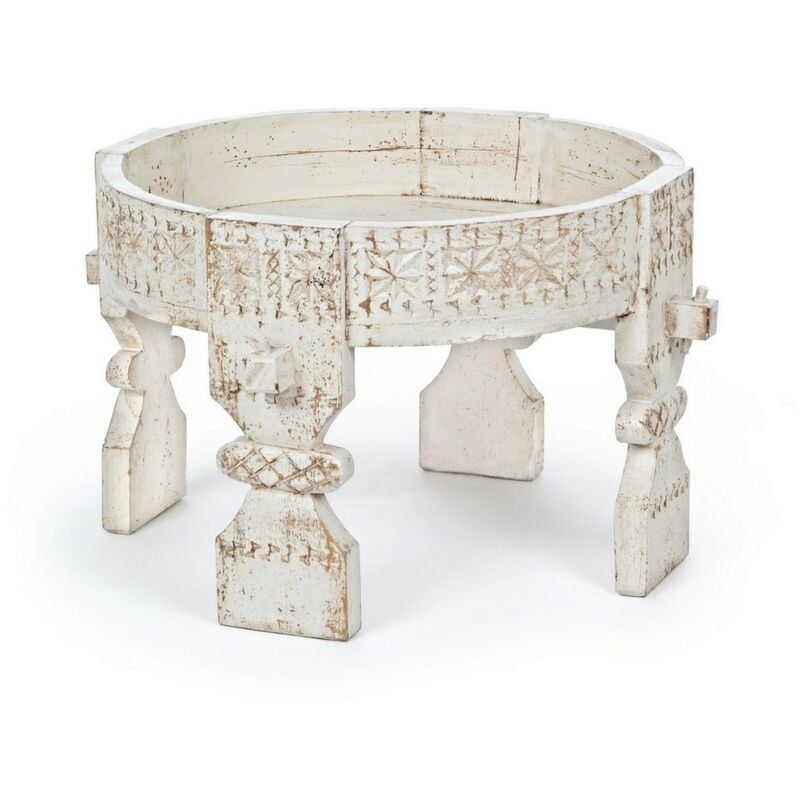 Table basse en bois blanc style Fusion Ø50a - 35h