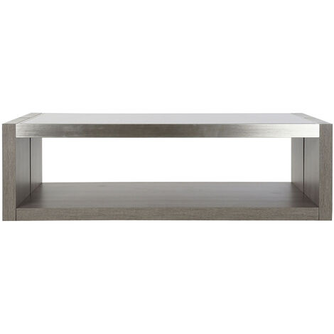 Table basse en bois chêne, aluminium et verre coloris gris - longueur 120 x profondeur 60 x hauteur 37 cm -PEGANE-